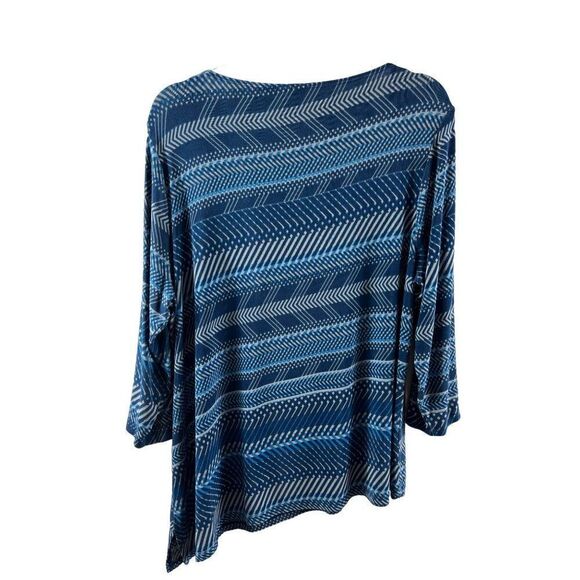 Chico's Travelers Classic Slinky Knit Acetate Sky Weaves Asymmetrical Top 3 XL - Picture 5 of 13